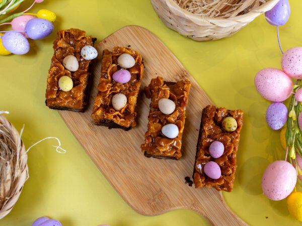 Caramel Nest Brownie Slices