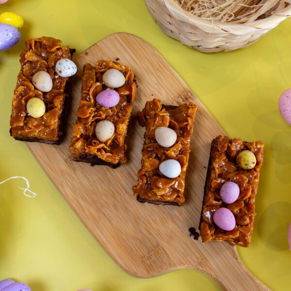 Caramel Nest Brownie Slices