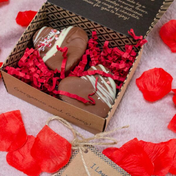 Enrobed Raspberry and White Chocolate Brownie hearts