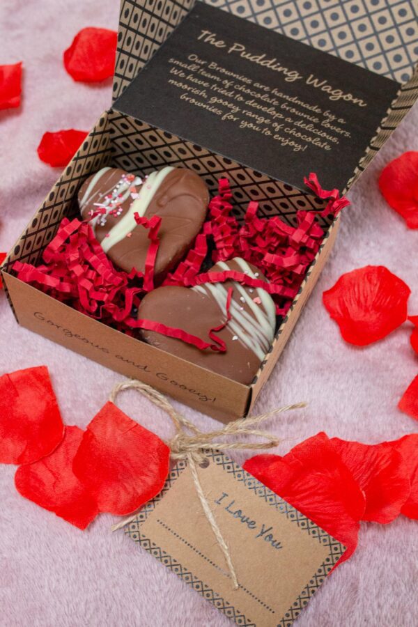 Enrobed Raspberry and White Chocolate Brownie hearts