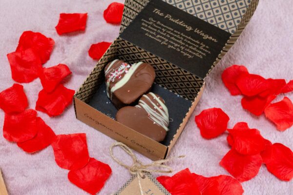 Enrobed Raspberry and White Chocolate Brownie hearts